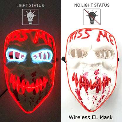Neon LED light-up EL purge mask, red glowing outlines on a dark face