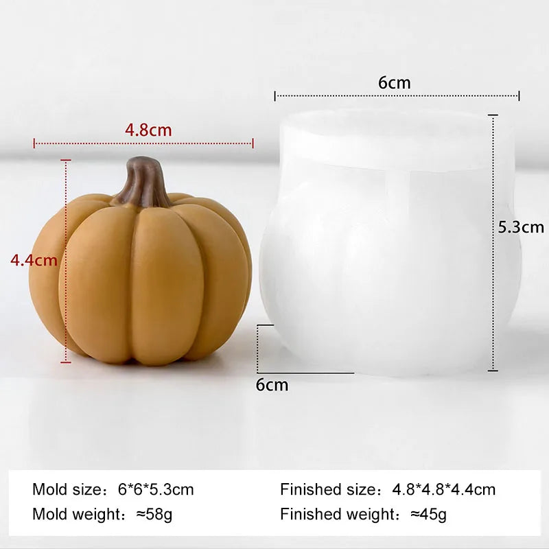 Halloween pumpkin silicone mold with 3D brown pumpkin shape and white cavity insert