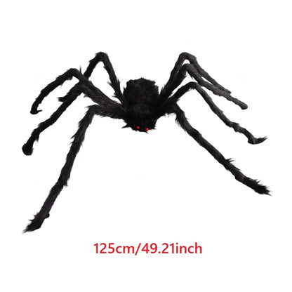 Giant plush black spider Halloween decoration, 125 cm size, red eyes