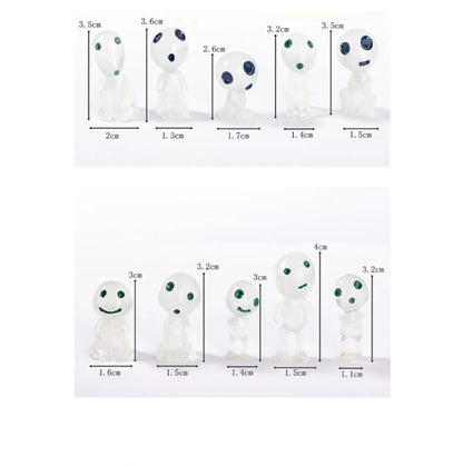 White glow mini figure ornament size chart, multiple measurements for assorted styles