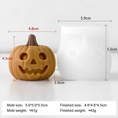 Jack-o’-lantern silicone mold cavity with pumpkin face detail and size markings