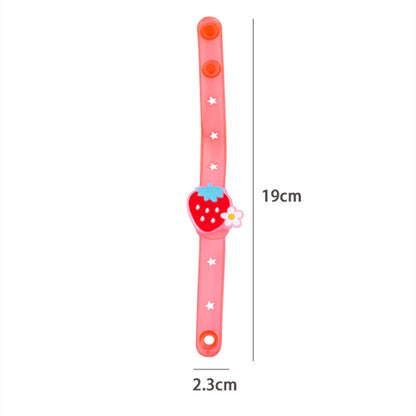 Pink LED kids wrist watch with strawberry charm, star marks, and adjustable strap.