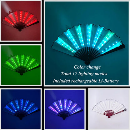 Color-changing LED folding hand fan with multiple lighting modes