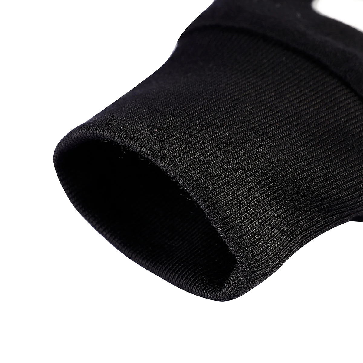 Black ribbed knit cuff at the end of a sleeve