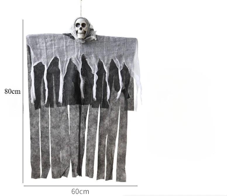 Skeleton gauze hanging ghost decoration with skull face, unlit