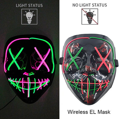 Wireless EL LED purge mask with pink, green, and rainbow neon face outline