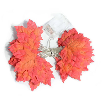 LED maple leaf lantern string lights with clear battery box and red-orange leaf lanterns