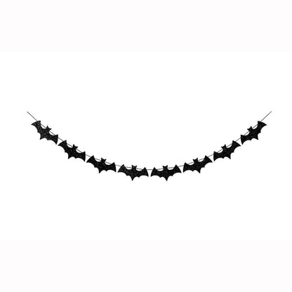 Curved black bat paper banner garland with small hanging bat silhouettes