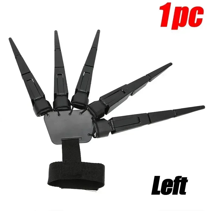 Black left-hand articulated finger claw prop with wrist strap and five pointed claws