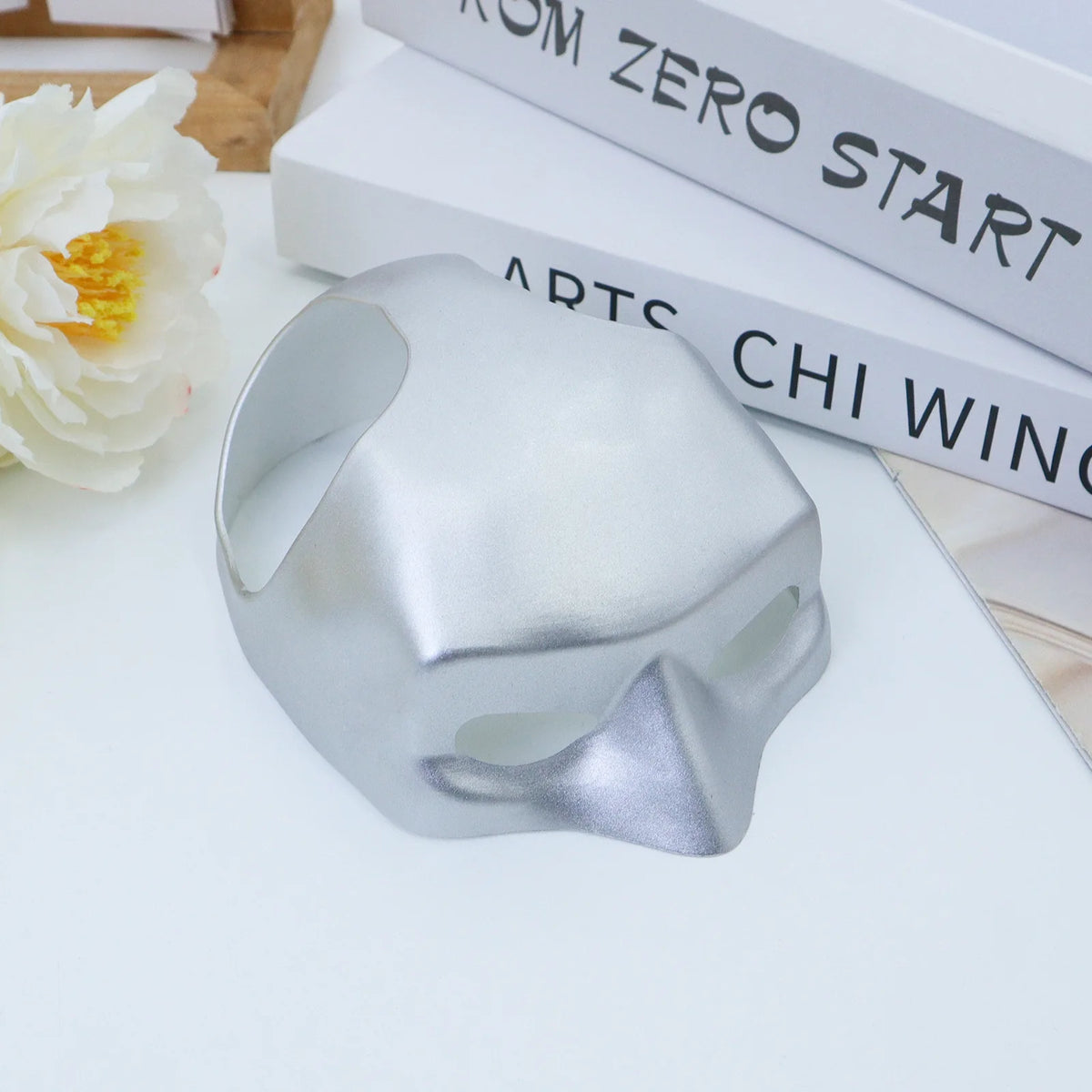 Silver cat bat mask with sculpted ears and eye cutouts