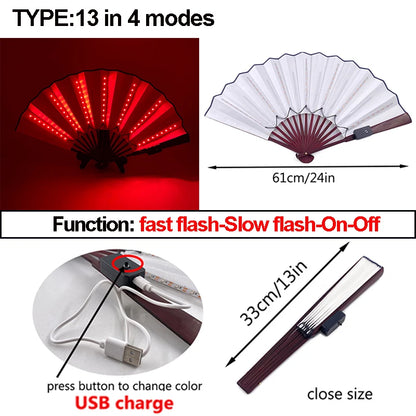 LED folding hand fan with red lighting mode and USB charging