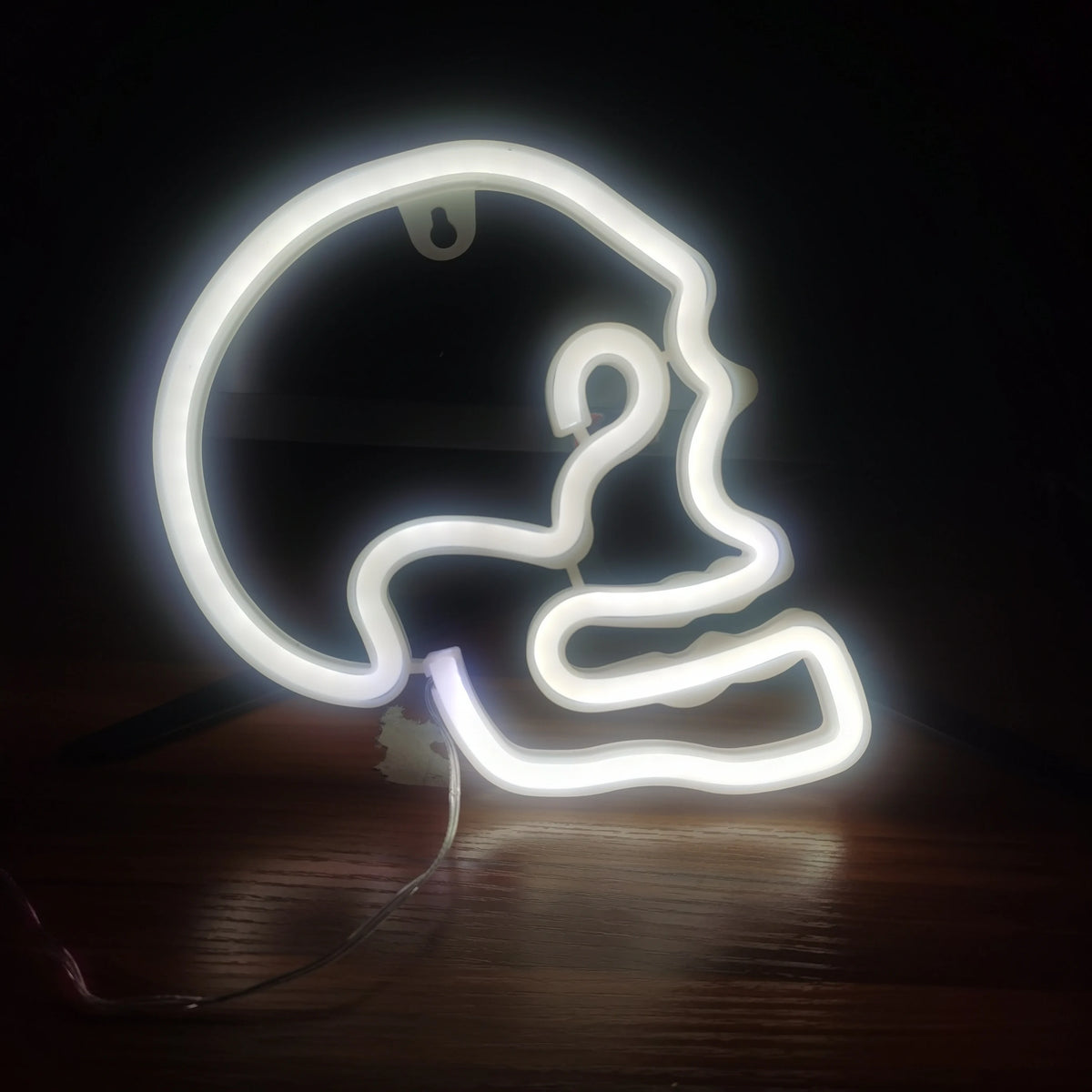 White LED neon wall decor bat spirit silhouette with glowing outline, wall-mounted