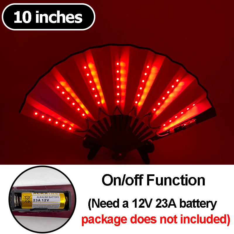10-inch LED folding hand fan with red lights, on/off function.