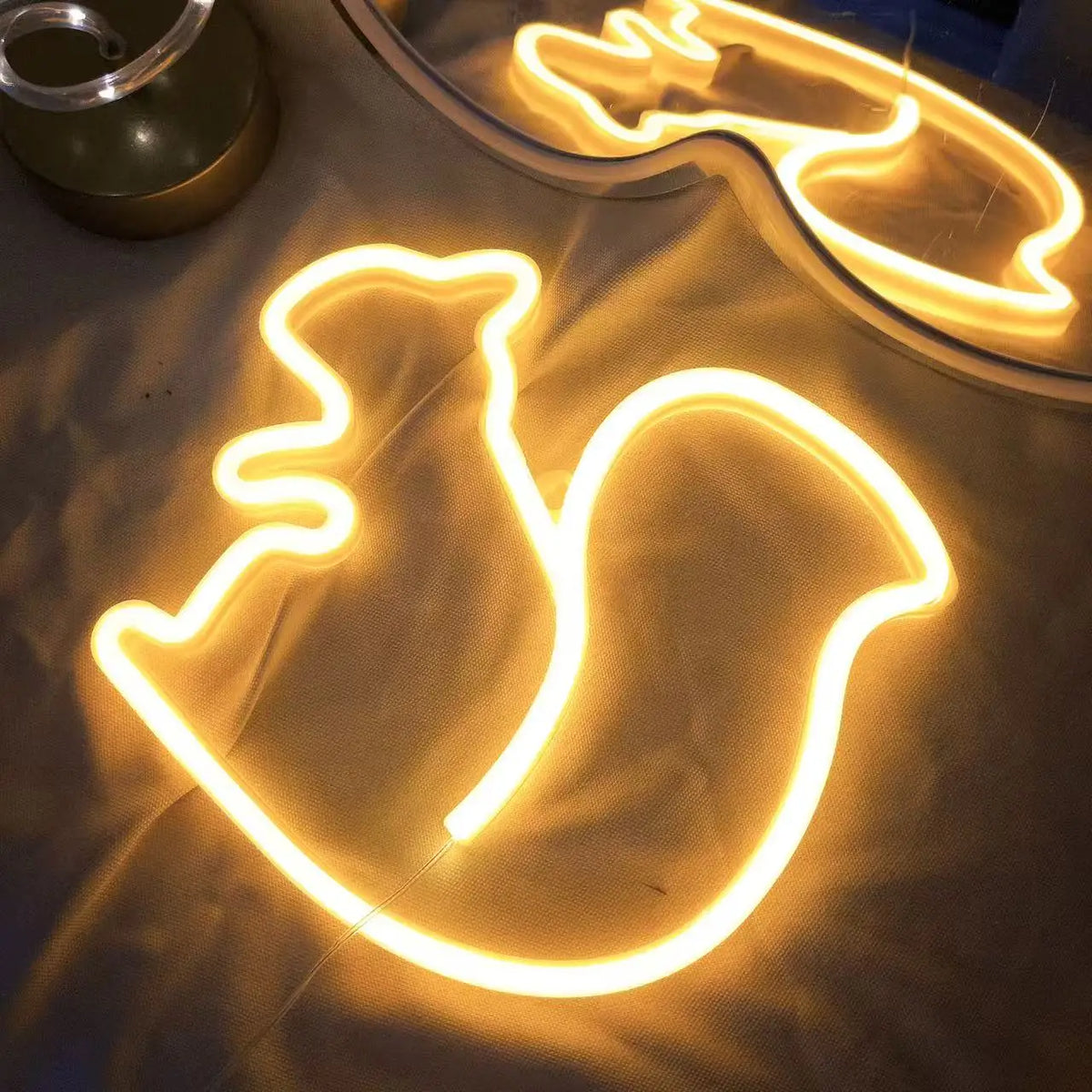 Amber LED neon wall decor bat spirit silhouette with glowing outline, wall-mounted