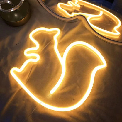 Amber LED neon wall decor bat spirit silhouette with glowing outline, wall-mounted